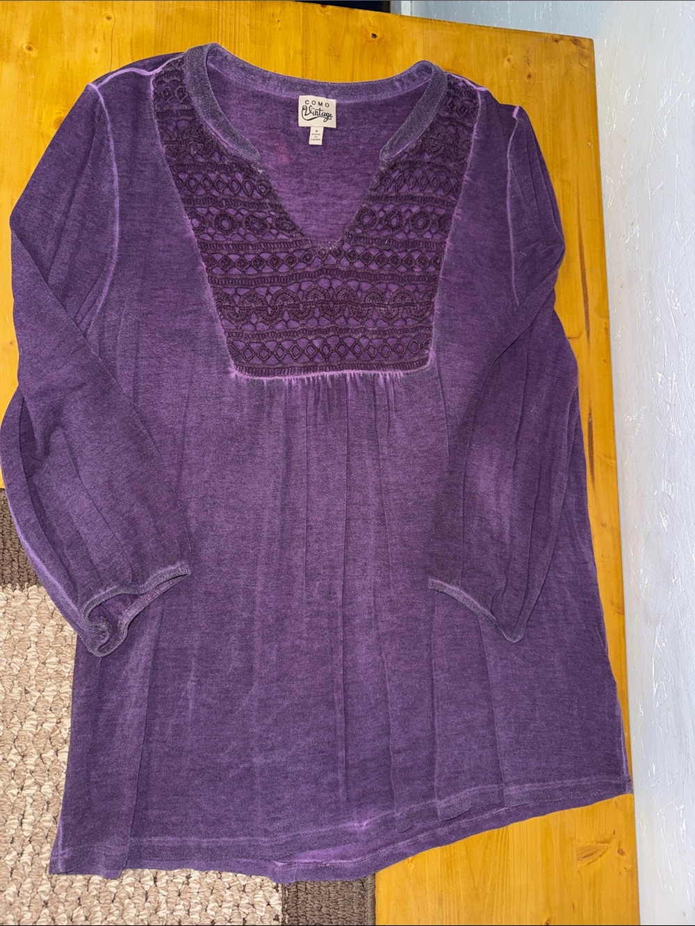 Como Vintage Purple Embroidered V-Neck Tunic
